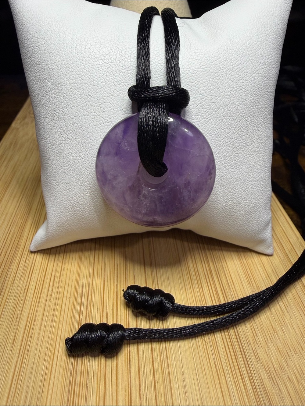 Natural Amethyst Donut Pendant 24” Adjustable Necklace